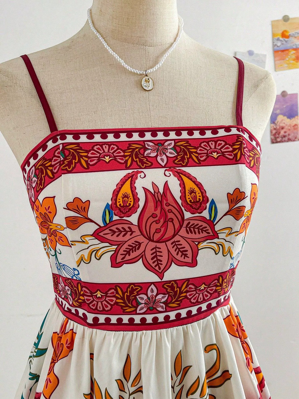 ZARA Elegant Printed Long Strappy Vacation Dress - Picture 5 of 6
